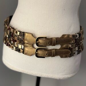 Lake Shore Drive Vintage brown leather & Elastic wide braided belt. S/M